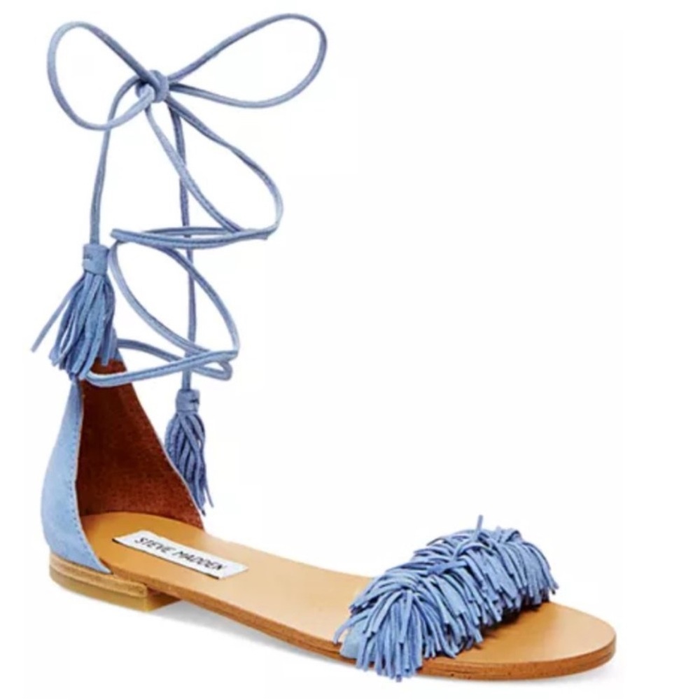 NIB Steve Madden Light Blue Fringe Lace-Up Sandals